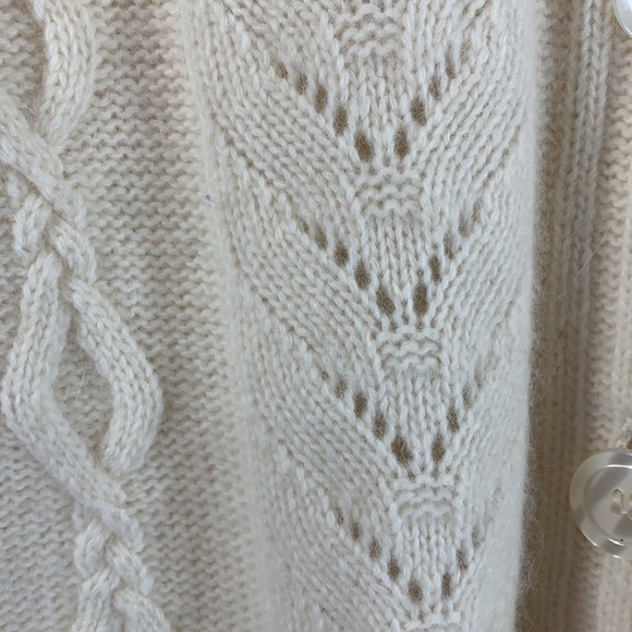 Jillian Jones Sweater Cardigan L Cream Cable Knit Angora Rabbit Hair Lamb's Wool - Picture 4 of 12